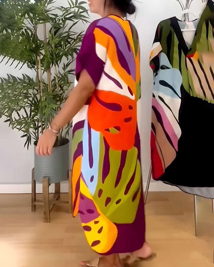 Beatrise | Casual Colorful Leaf Print Dress