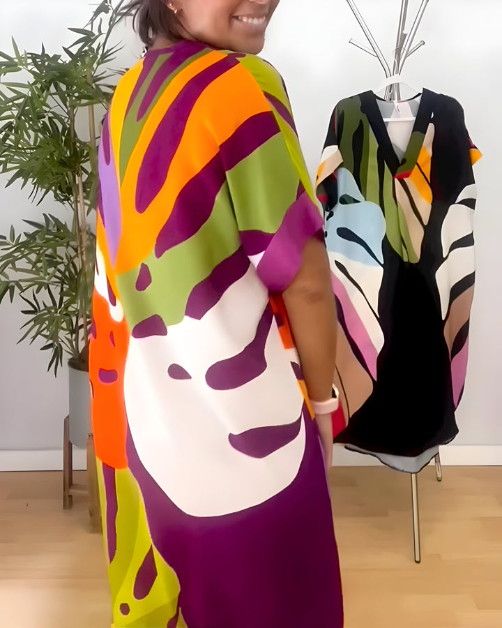 Beatrise | Casual Colorful Leaf Print Dress