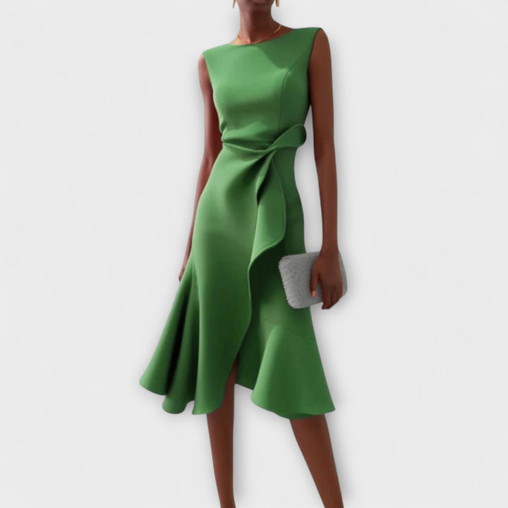 Cornelie | Draped Asymmetric Midi Dress