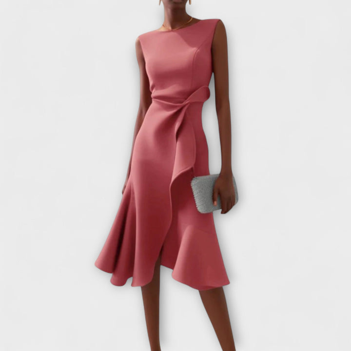 Cornelie | Draped Asymmetric Midi Dress