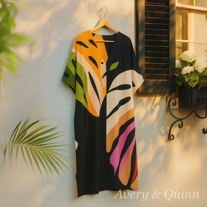 Beatrise | Casual Colorful Leaf Print Dress