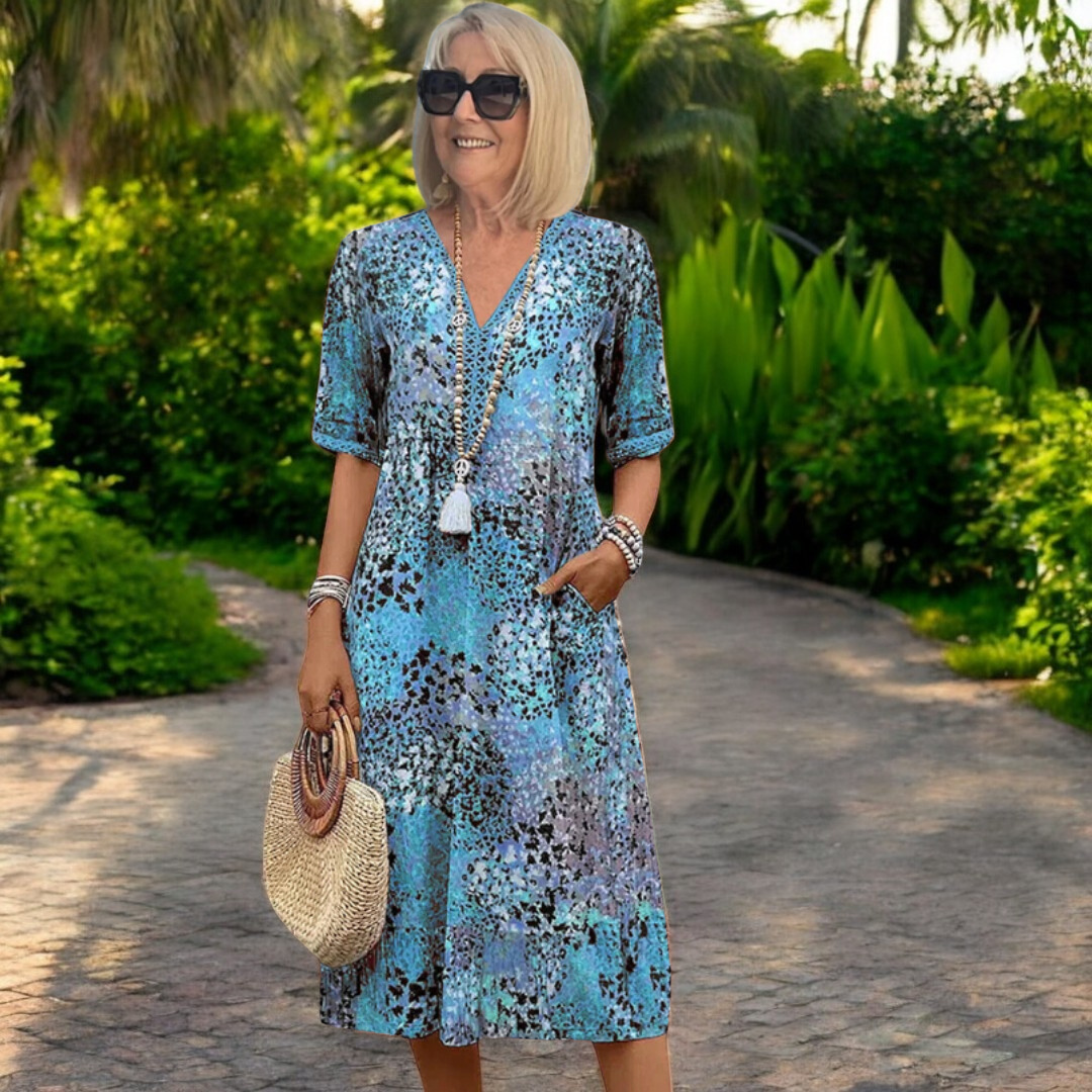 Atasha | Printed V-Neck Midi Dress
