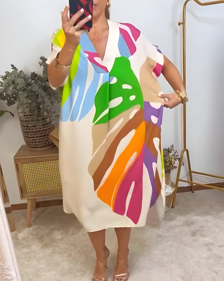 Beatrise | Casual Colorful Leaf Print Dress